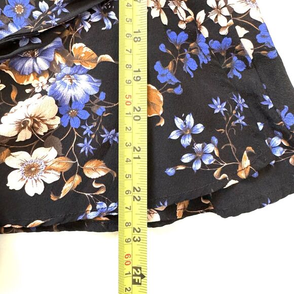 Amour Vert Floral Print Silk Blouse Top V Neck Waist Wrap Long Bell Slv - Picture 6 of 12